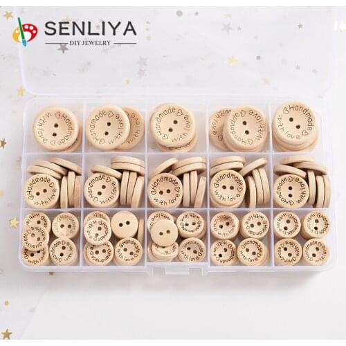 180Pcs Multi-Size Natural Color Wooden Buttons Handmade With Love Letter Buttons Scrapbooking Garment DIY Apparel Accessories