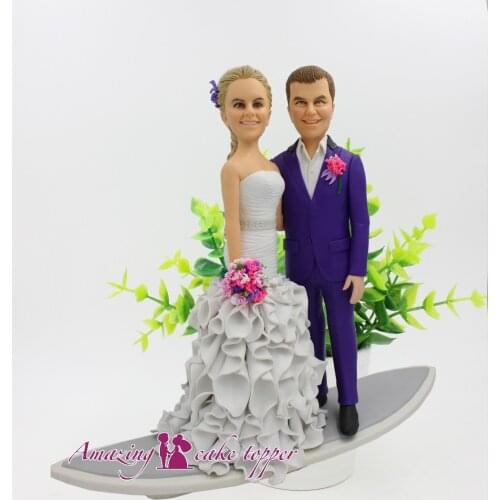 2019 AMAZING CAKE TOPPER Romantic seaside wedding surfboard Toys Custom Polymer Clay Figure From Pictures