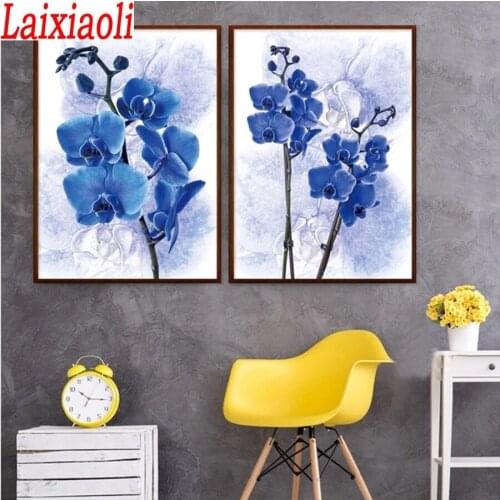 Full Drill Square Diamond 5D DIY Diamond Painting blue orchid Diamond Embroidery Cross Stitch flower Rhinestone Mosaic Painting