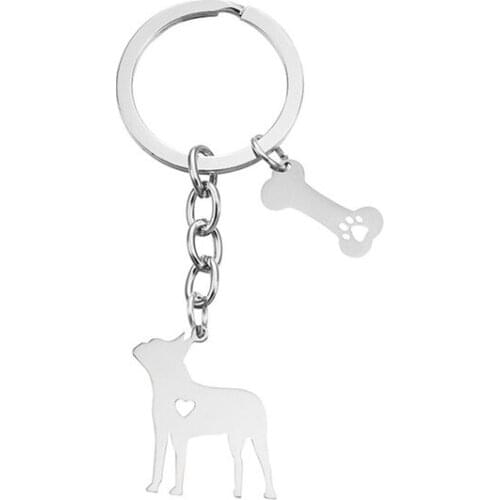 New Doberman Pinscher Keychains Trendy Stainless Steel Doberman Pinscher Key Chains Silver Color Dog Bones Keyrings Jewelery