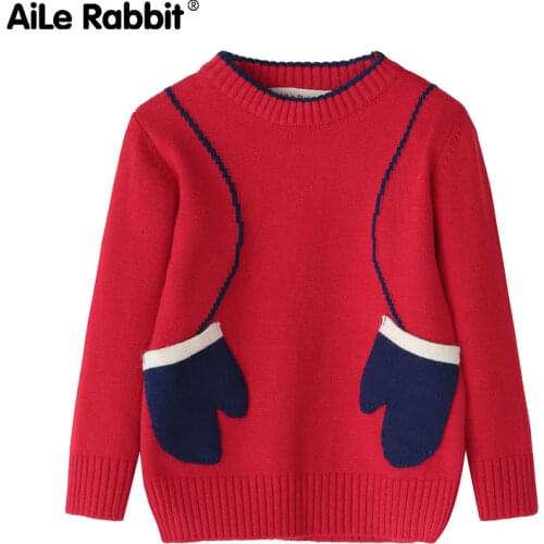 AiLe Rabbit 2018 New Autumn Winter Childrens Wear Long Sleeve Sweater girls Soft Warm Fashion INS New Year Apparel Gloves