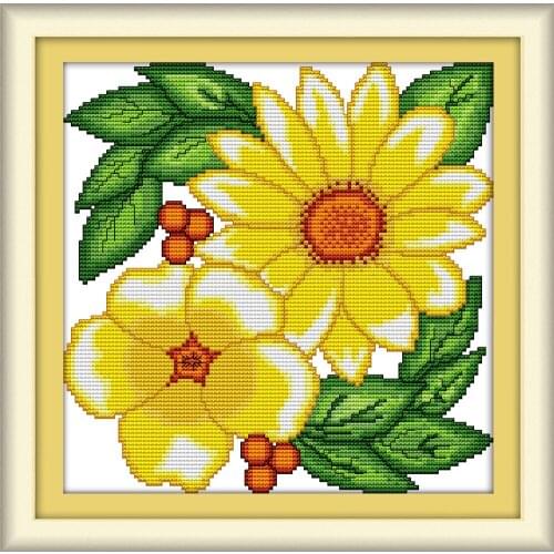 Everlasting Love Gold Camellia Chinese Cross Stitch Kits Ecological Cotton Clear Stamped Printed 14CT DIY Christmas Decoration