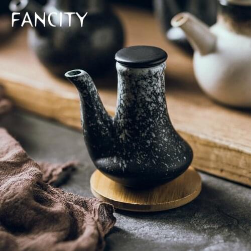 FANCITY Ceramic oil bottles, kitchen with covered oil pots, small sauce flavoring pots, balsamic oil bottles, vinegar bottles