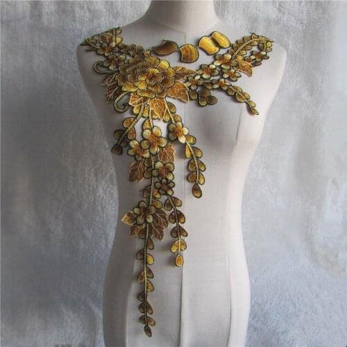 1pc Flower Sequin Embroidery Neckline Lace Applique Trim Collar for Wedding Evening Dress Sewing DIY Scrapbooking Patch