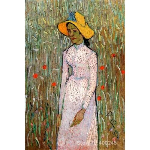 Best Art Reproduction Young Girl Standing Against a Background of Wheat Vincent Van Gogh Painting hand painted High quality