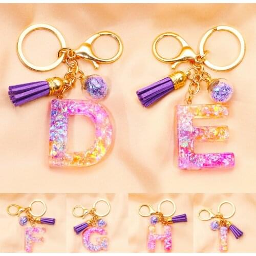Cute English Letter Pendant Key Chains Ring Tassel Keyring Resin Acrylic Initial Car Handbag Keychain Holder Accessories Jewelry