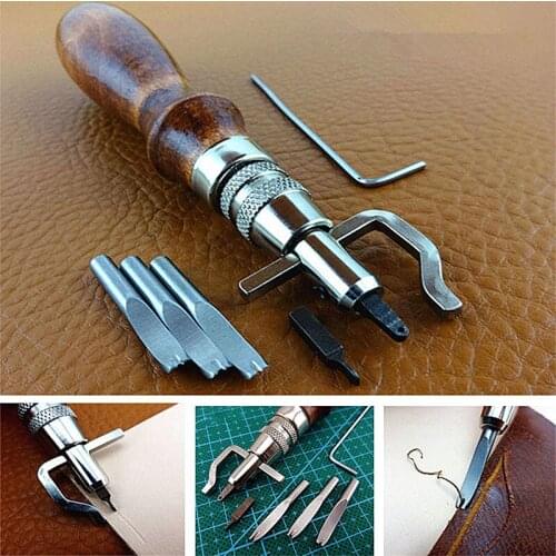 7 in 1Set Pro Leather Crafts Tools Adjustable Groover for DIY Leather Handmade Clipping Stitching Skiving Crease Sewing Supplies
