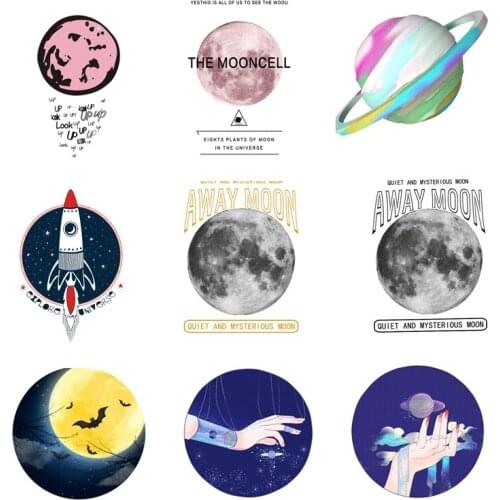 Cartoon Moon Sticker Heat Transfer Iron On Transfers Patch For Clothing Stickers Heat Transfer Vinyl For T-Shirts Applique DIY
