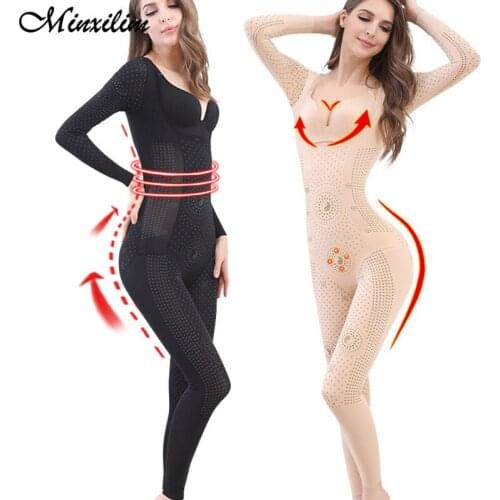 Minxilim Bodysuit Slimming Underwear Body Shaper Long Sleeve Butt lift Black Breathable Full Body Shapewear Sexy 2020 New
