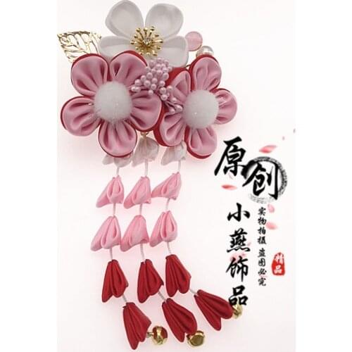 New Yukata Hanfu Photo Hair Accessories Cosplay Bell Tassels Side clip Handmade Kimono Ornaments Japanese style Sakura Hairpin