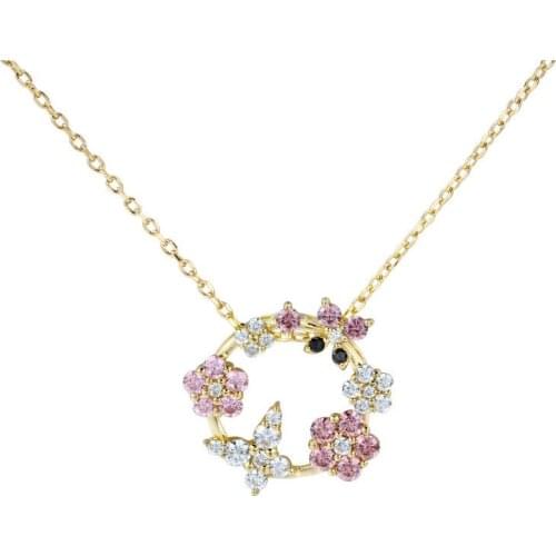 Necklace Flower Butterfly 925 Sterling Silver Chain Colorful Zircon Circle Bridal Jewelry Necklaces For Women Girl Jewelry