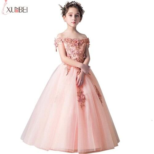 Lovely Flower Girl Dresses Tulle 2020 Beading Appliqued Pageant Dresses For Girls First Communion Dresses Kids Prom Dresses