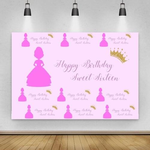 Sweet Sixteen Girl Princess Dance Prom Birthday Party Backdrops Crown 16 Quinceanera Celebration Photo Backgrounds