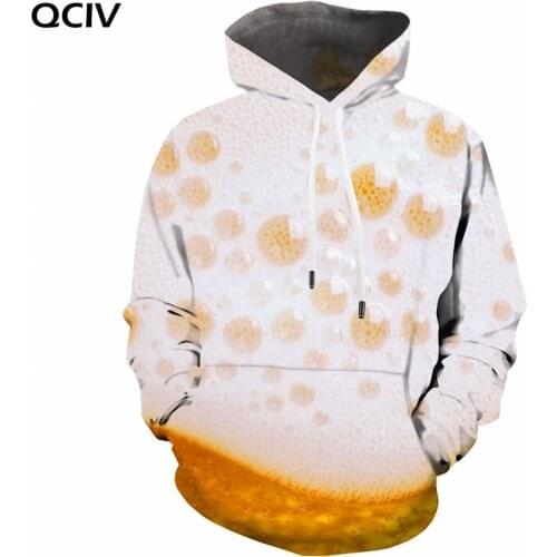 QCIV Beer Sweatshirts men Bubble 3d Printed Creativity Hoody Anime Novelty Hooded Casual Long Sleeve Funny Casual Pocket Sexy