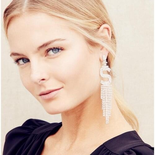 Fashion New Ladies Tassel Zircon Rhinestone Letter S Hanging Claw Chain Earrings Tassel Long Temperament Popular Earrings
