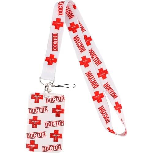 ER1147 Doctor Accessories Red Cross Lanyard Credit Card ID Holder Badge Bank Bus Business Card Cover Badge Hang Rope