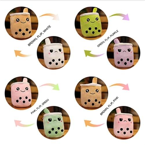 Cute Fruit Bubble Drink Plush Doll Reversible Plush Toy Soft Double-sided Flip Milk Tea Doll Children Girls Doll Home Decoration