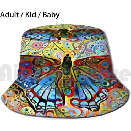 Mystify Sun Hat Butterflies Fly Red Blue Yellow Pink Green Abstract Papilio Glaucus Animal Wildlife