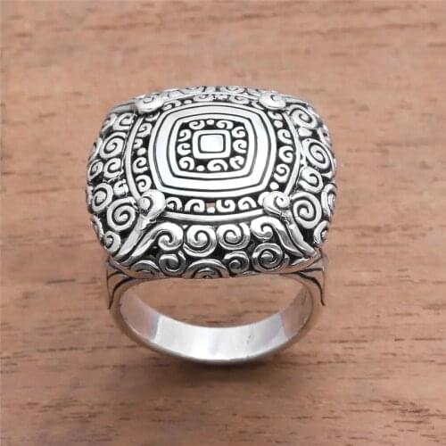 Vintage Women Rings Retro Solid Silver Color Swirl Motif Cocktail Ring Women Wedding Party Fashion Jewelry