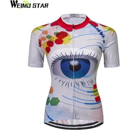 Weimostar Womens Bike Clothing Cycling Jersey summer Bicycle Jersey maillot Bike Jersey Big Blue eyes Jacket Breathable wear