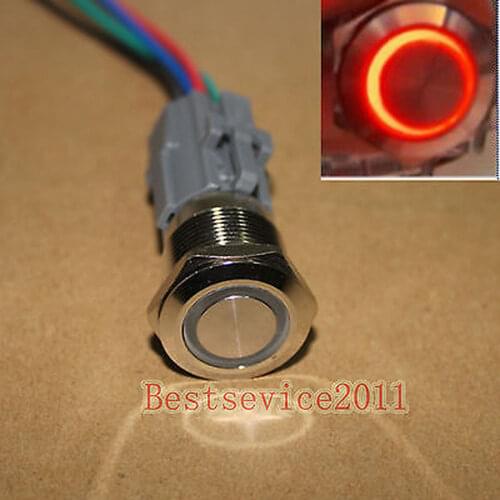 YOCOMYLY Momentary 19mm 12v Red Ring LED Metal Push Button Switch with 5 pin socket plug