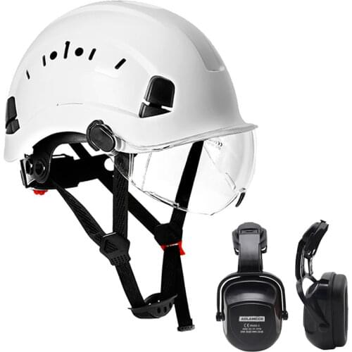 Safety Helmet with Visor and Earmuff Kit Hard Hat for Outdoor Rock Climbing Industrial Protection Rescue Cave exploration