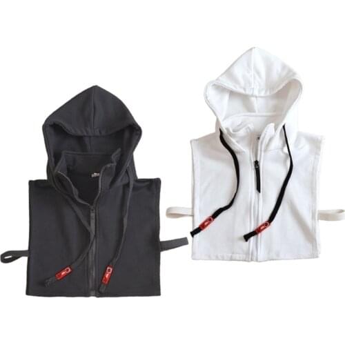 Women Men Winter Drawstring Hooded False Fake Collar Zipper Up Sleeveless Half Shirt Dickey Decorative Neck Warmer Crop Top