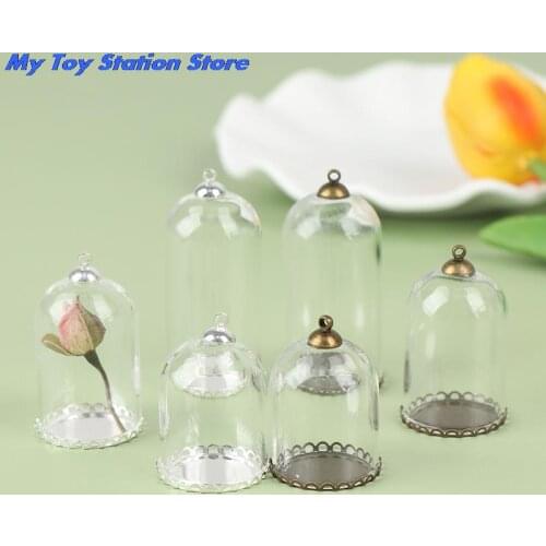1:12 & 1:6 25mm Dollhouse Glass Display Bell Jar With Base Glass Vials Pendant Glass Bottle Doll Decoration Accessories