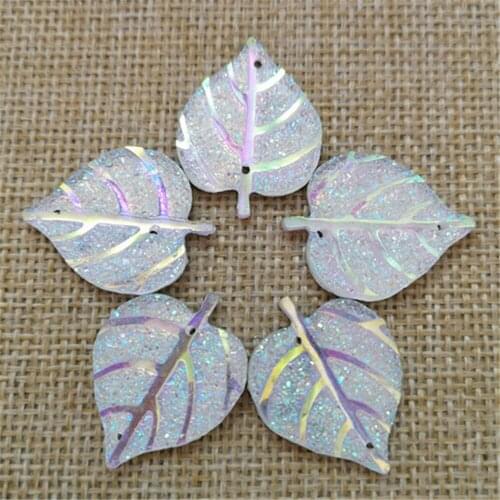 10PCS Mix 20mm*26mm AB Resin Heart Leaves Rhinestone Flatback Wedding 2 Hole DIY