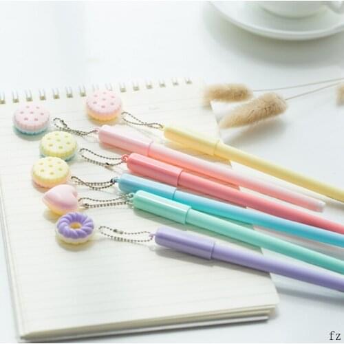 100 Pcs Macaron Gel Pens Cokies Donut 0.5mm Neutral Pen Blue Ink Signature Pen Office School Supplies