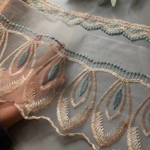 2 yard Green Embroidered Flower Lace Ribbon Trims for Home Textiles Sofa Covers Trimmings Mesh Applique Sewing Lace Fabric 17cm