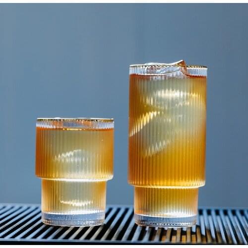 200ML 400ML Ins Style with Gold Fringe Wine Glass Cocktail Glass Ice Coffee Cup Bar Restaurant Home Beer Glass Drinking Utensils