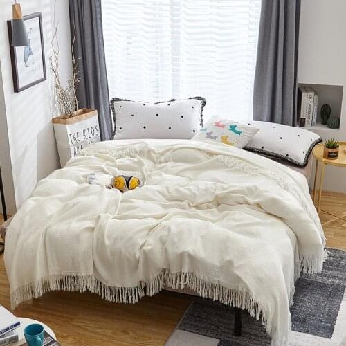 2019 New Summer Blanket Beige Bed Cover White Bedspead Nap Quilt With Tassel Bamboo Fiber Home Bedding Blanket Throw Washed Soft