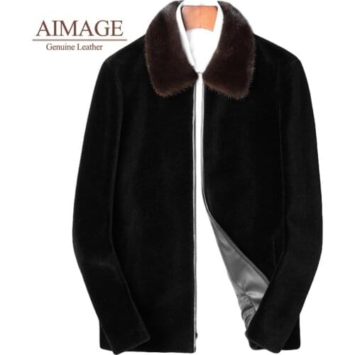 2021 Mink Fur Coat Men Winter Warm Fur Collar Men Clothes Lapel Collar Fashion men 100% wool Jackets Luxury Brand Coat