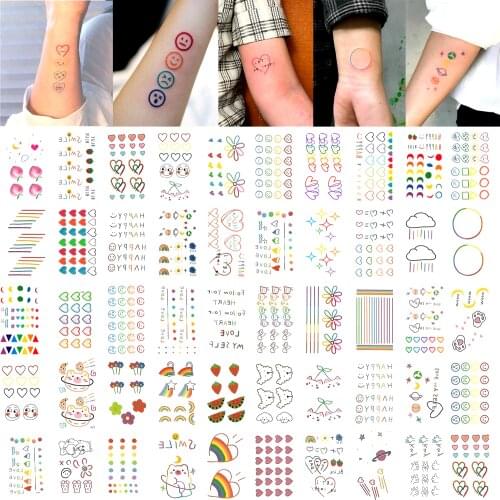50pcs/set Color Fake Tattoo Heart Words Bear Cute Temporary Tattoo Sticker Kids Girls Women Waterproof Hyuna Tatouage Temporaire