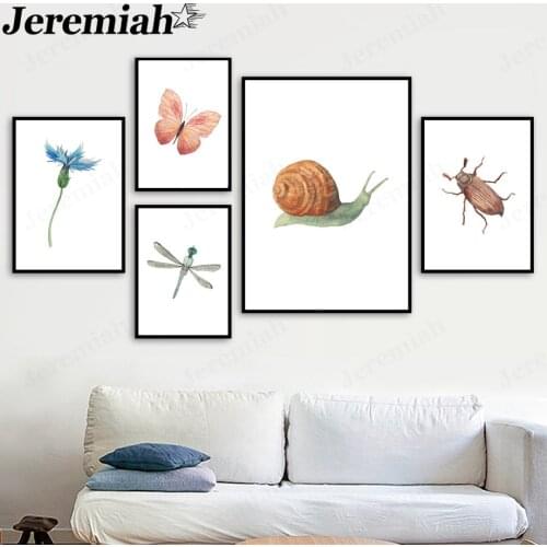 Abstract Insect Canvas Painting Butterfly Dragonfly Flower Poster Wall Background Art Nordic Room Home Decoration