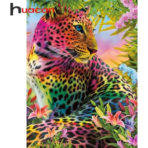 Huacan Diamond Painting Full Square New Arrival Animal Diamond Embroidery Cross-stitch Leopard Home Decoration Accessories