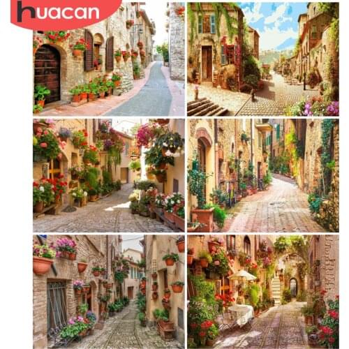 HUACAN Diamond Painting Street Scenery Cross Stitch Diamond Embroidery Mosaic Flowers Kits Wall Art Handmade Gift