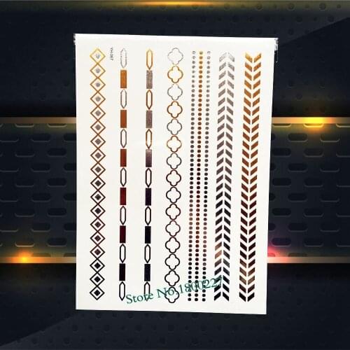 Glitter Flash Gold Temporary Tattoo Sticker PYH67 Grid Link Chains Bracelet Design Body Wrist Art Waterproof Arm Leg Tatoo Decal