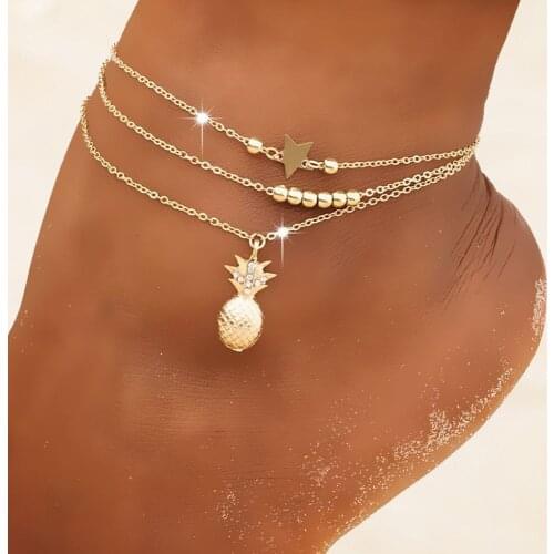Women Multilayer Anklets Bracelet Pineapple Summer Holiday Beach Leg Chain Fashion Foot Jewelry Accessories AM3081