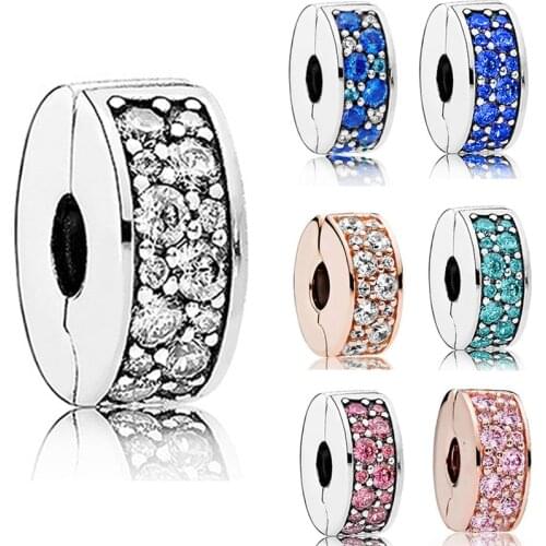 Colorful Crystal Spacer Beads Fit Original Pandora Charms Bracelet Spacer Clip Charm DIY Jewelry for Women Fine Bangle Accessory