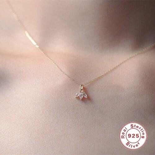 CCFJOYAS 925 Sterling Silver Inlaid Three Horse eye White Crystal Pendant Necklace for Women Korean Style Clavicle Chain Jewelry