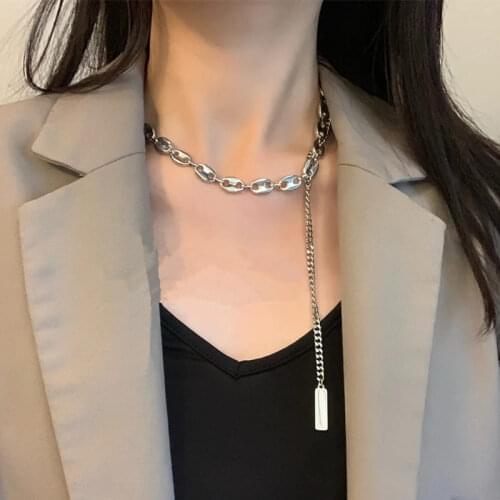 Titanium Steel Minimalist Pig Nose Linked Chain Necklace for Women Femme Twisted Square Coin Pendant Necklaces Party Jewelry