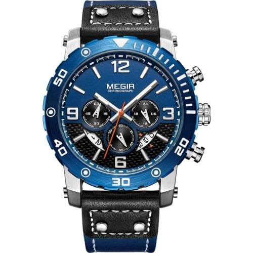 Megir Mens Watches Casual Luxury Luminous Watch Multiple Functions Genuine Leather Waterproof Chronograph Sport Watch For Men