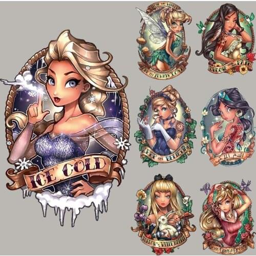 Disney Princess movies Parches Princess Painting Patches Decor Custom Stickers Heat Transfer Washable Applique kids DIY Patches