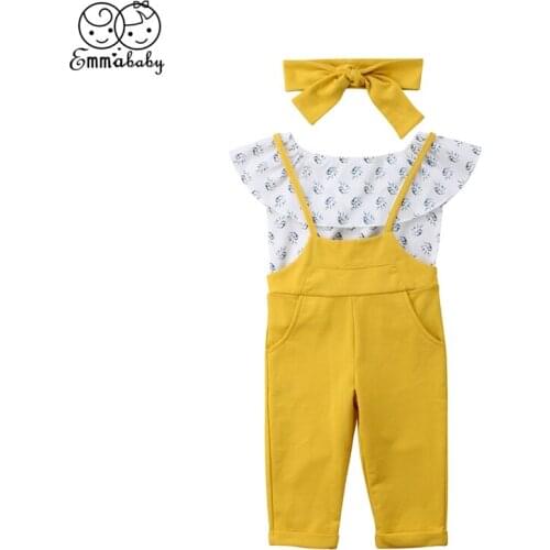 1-6T Toddler Baby Girl Kids Chffion Floral Off Shoulder Tops Long Leggings Overalls Summer Clothes Set