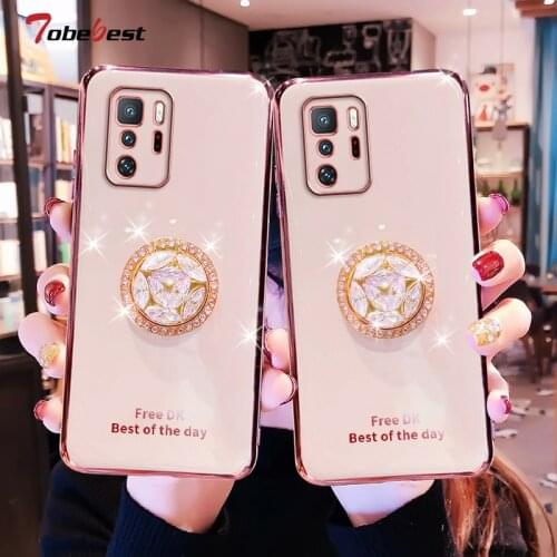 Bling Diamond Finger Ring Plating Silicone Case For Xiaomi Redmi Note 10 Pro 4G Coque Stand phone holder Soft TPU Cover