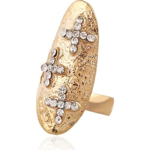 European Fashion Resizable Cross Alloy Finger Rings With Rhinestone