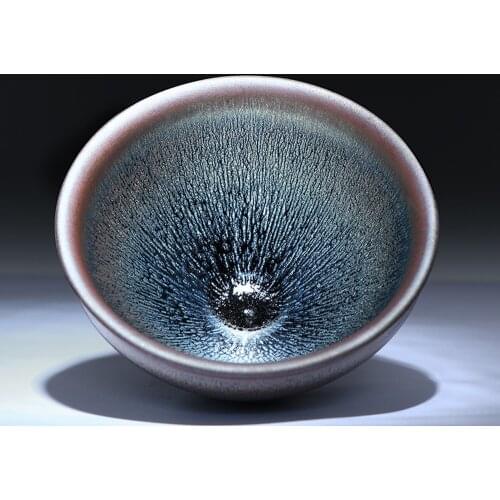 JIANZHAN Tea Cup Vintage Ceramic Pottery Tea Bowl Song Dynasty' style Tenmoku Bowl by Famous Potter Guowen Chen W/gift box