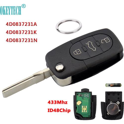 OkeyTech 433Mhz 3 Button Car Remote Key for AUDI 4D0837231A 4D0837231K 4D0837231N Flip Fold ID48 Chip for A3 A4 A6 A8 Old Models